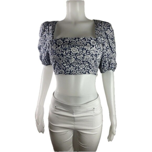 F. Anthropologie O.P.T Crop Top Size M Blouse Balloon Sleeve Square Neck NWT - Picture 1 of 11